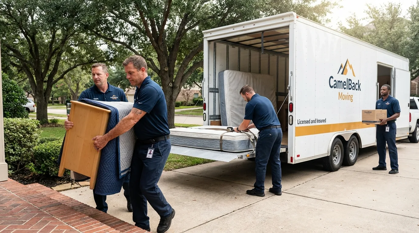 Crew loading residential truck for cross-state move from Meriden, CT