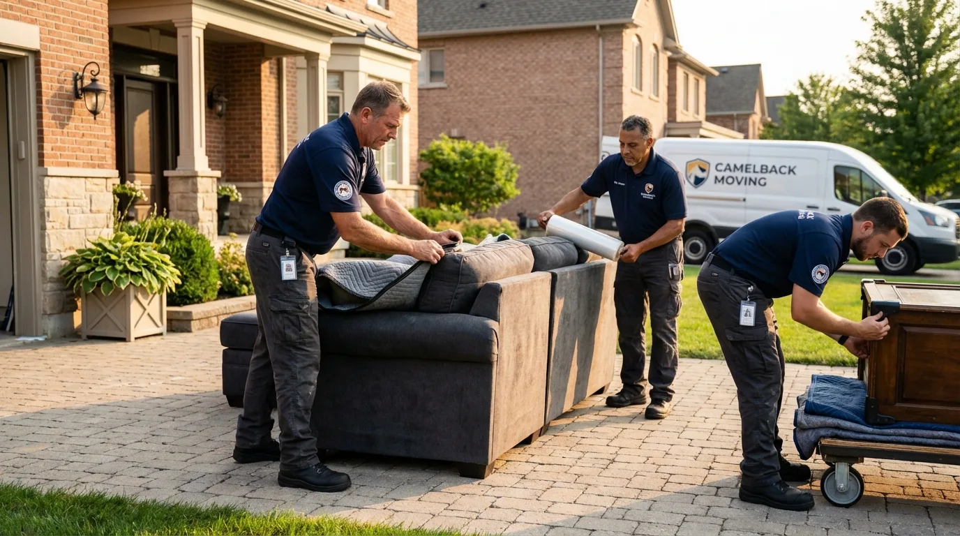 Large estate moving crew wrapping furniture in Meriden, CT