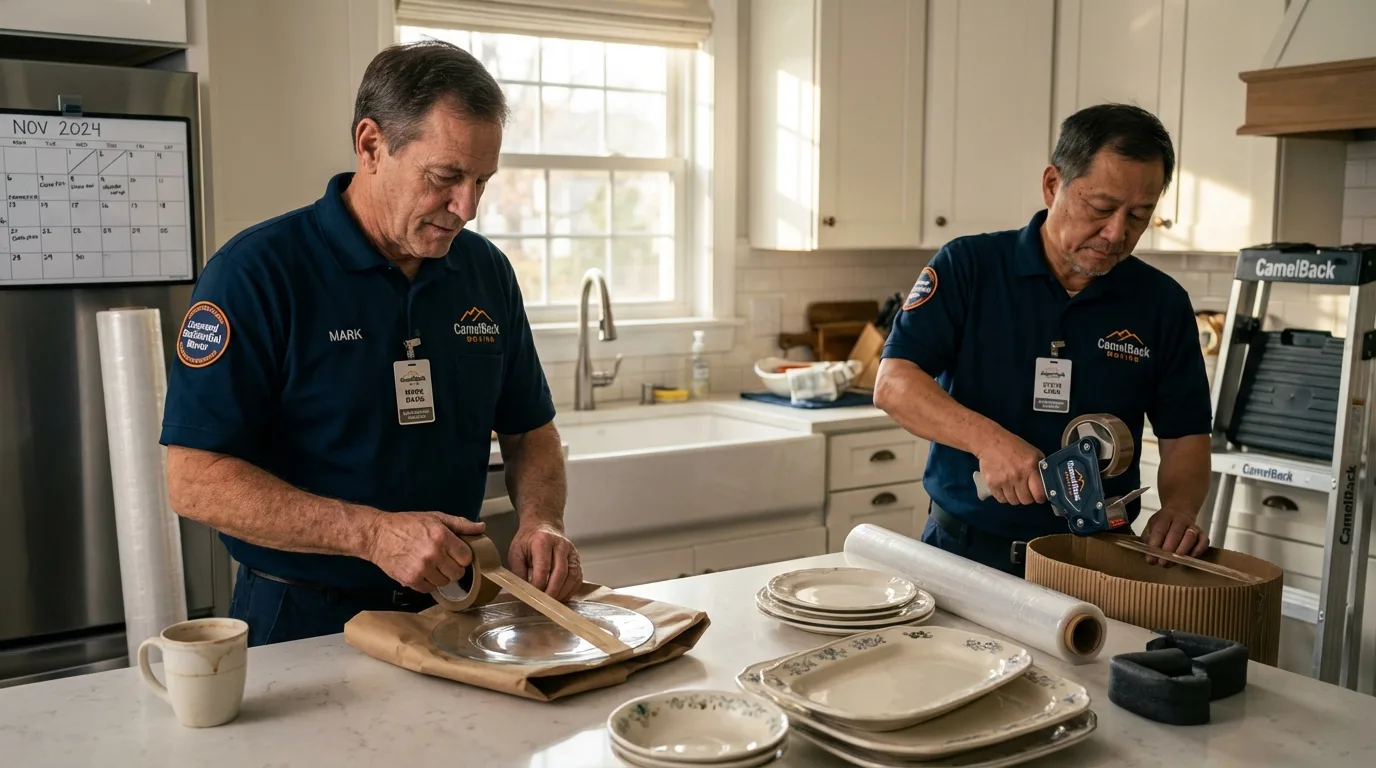 Professional crew packing kitchen dishware in Meriden, CT